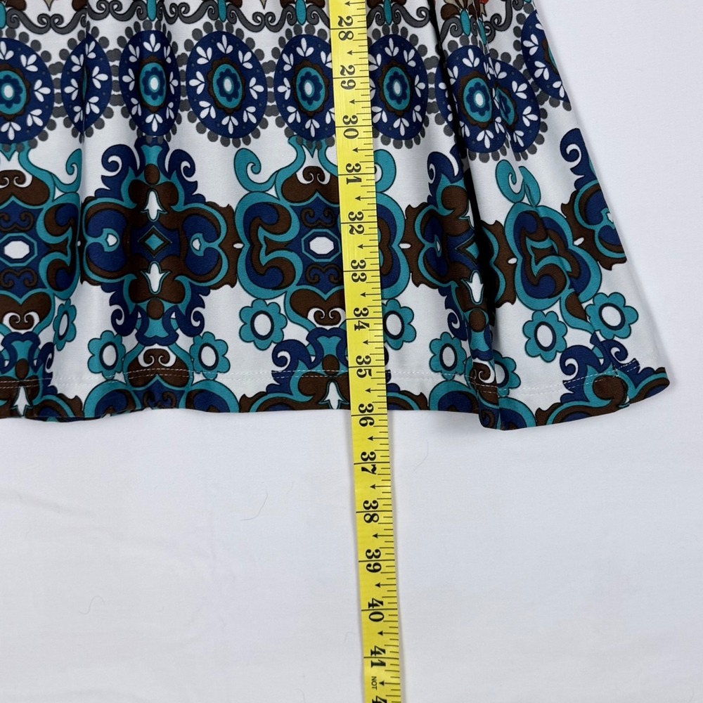 Paisley Print Deep V Neck Dress L Knee Length Puff Sleeve Summer Hippie Boho - Picture 10 of 10